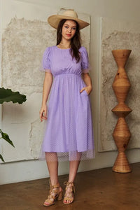 Davi & Dani Mesh Puff Short Sleeve Midi Dress - Brittney MADE