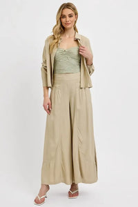 RISEN Shirring Detail Wide Leg Pants - Brittney MADE