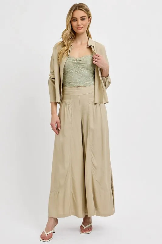 RISEN Shirring Detail Wide Leg Pants - Brittney MADE