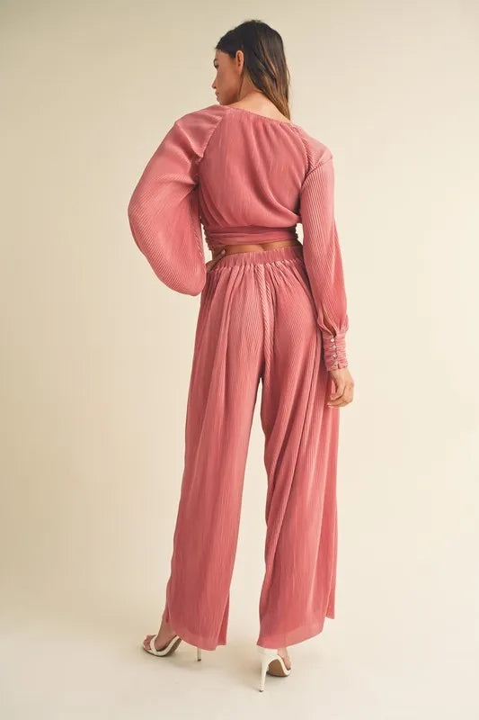 MABLE Front Twisted Long Sleeve Top and Pants Set - Brittney MADE