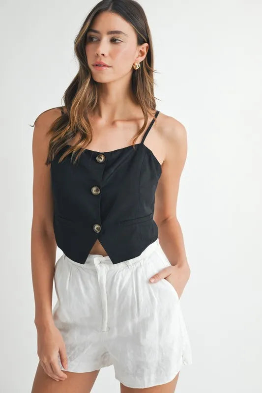 MABLE Linen Mix Button Down Tank Top - Brittney MADE