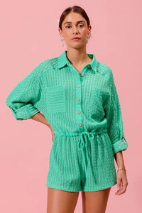 SO ME Textured Knit Button Front Romper - Brittney MADE