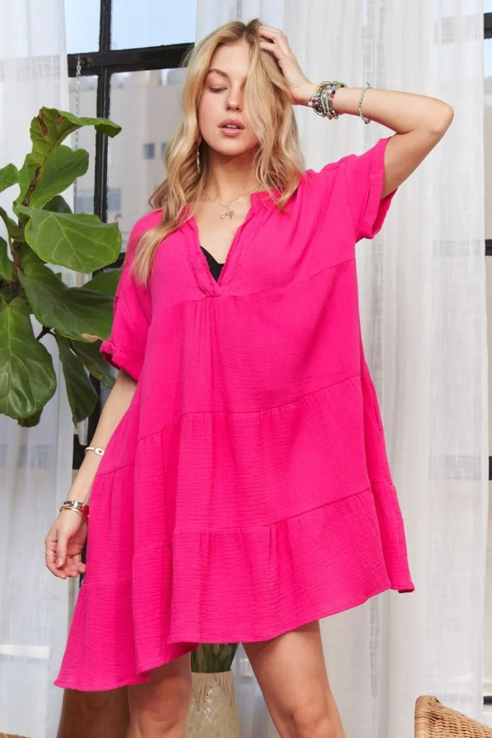 ADORA Tiered Notched Short Sleeve Dress - Brittney MADE