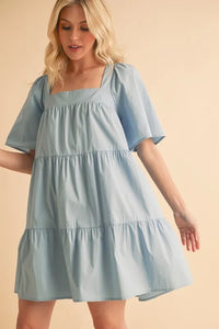 Aemi + Co Square Neck Half Sleeve Tiered Dress - Brittney MADE