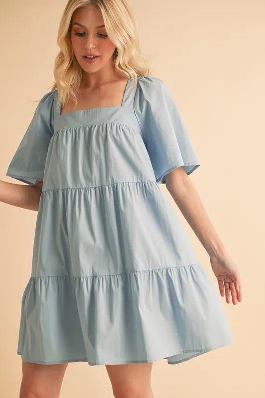 Aemi + Co Square Neck Half Sleeve Tiered Dress - Brittney MADE