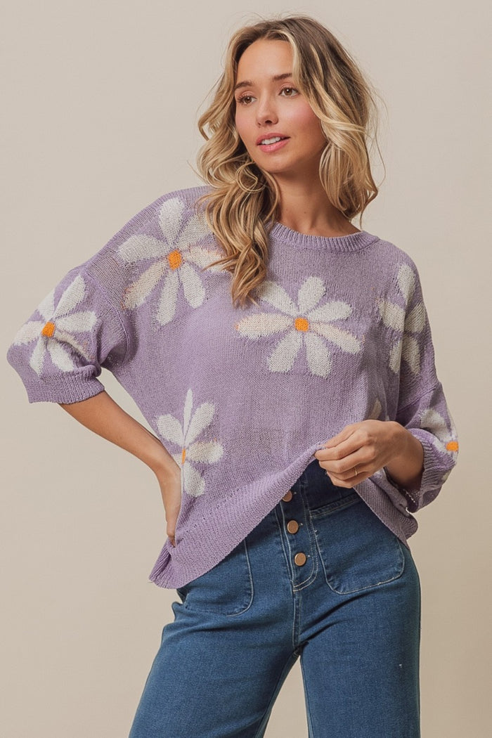 BiBi Floral Pattern Slit Sweater - Brittney MADE