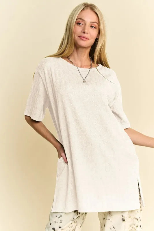 Davi & Dani Short Sleeve Side Slit T-Shirt with Pockets - Brittney MADE