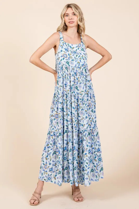 Mittoshop Flower Print Tiered Sleeveless Empire Maxi Dress - Brittney MADE