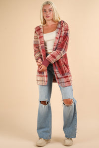 VERY J Fuzzy Plaid Long Sleeve Hooded Jacket - Brittney MADE