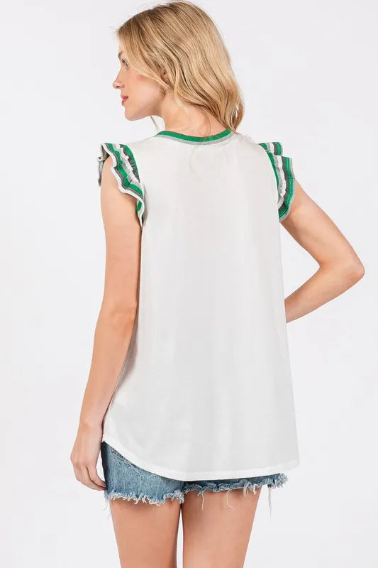 Ces Femme Contrast Striped Sleeveless Round Neck Top - Brittney MADE