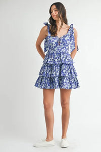 MABLE Floral Print Shoulder Tie Layered Mini Dress - Brittney MADE