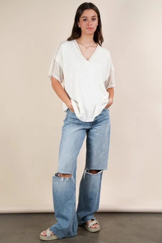 VERY J Oversized Contrast Knit Comfy Casual Top - Brittney MADE