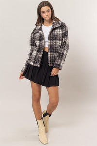 HYFVE Plaid Collared Neck Boucle Jacket with Pockets - Brittney MADE