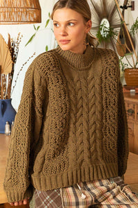 POL Mock Neck Cable Knit Sweater - Brittney MADE