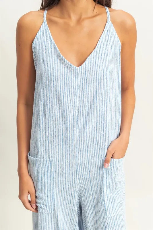 HYFVE Striped V-Neck Sleeveless Jumpsuit - Brittney MADE