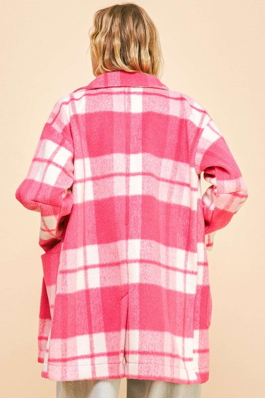 Davi & Dani Plaid Open Front Drop Shoulder Longline Coat - Brittney MADE