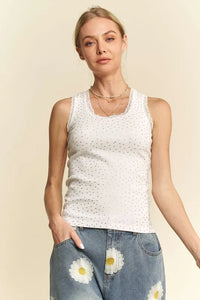 Davi & Dani Rhinestone Lace Trim Detail Tank - Brittney MADE