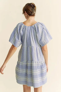 Davi & Dani Embroidered Stripe Ruffled Gingham Mini Dress - Brittney MADE