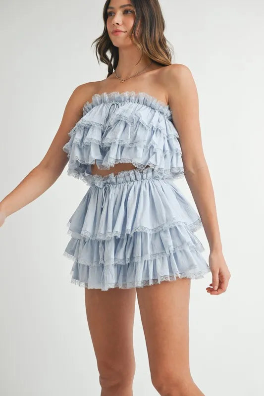 MABLE Ruffle Layered Crop Top and Mini Skirt Set - Brittney MADE