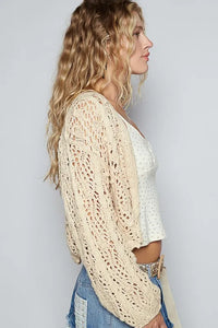 POL Cable-Knit Openwork V-Neck Button Up Cardigan - Brittney MADE
