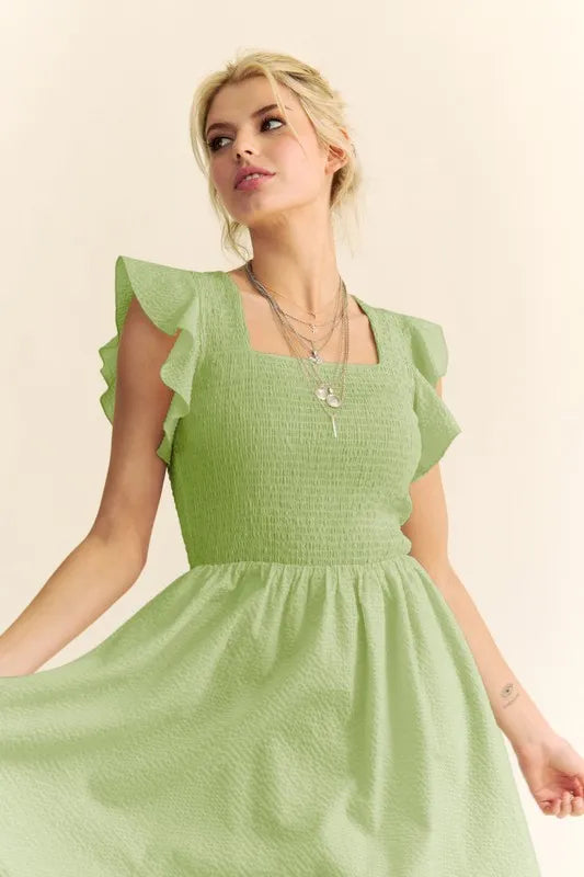 Davi & Dani Ruffled Cap Sleeve Smocked Midi Dress - Brittney MADE