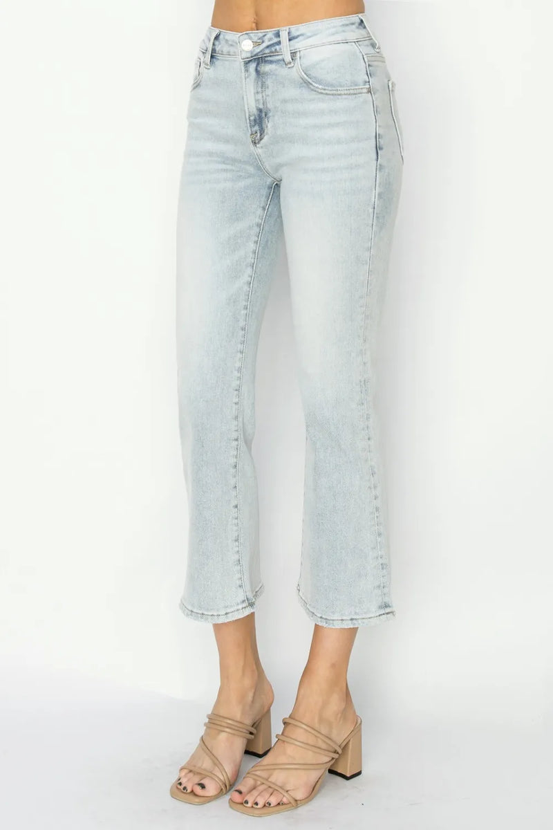 RISEN Full Size Mid Rise Cropped Flare Jeans - Brittney MADE