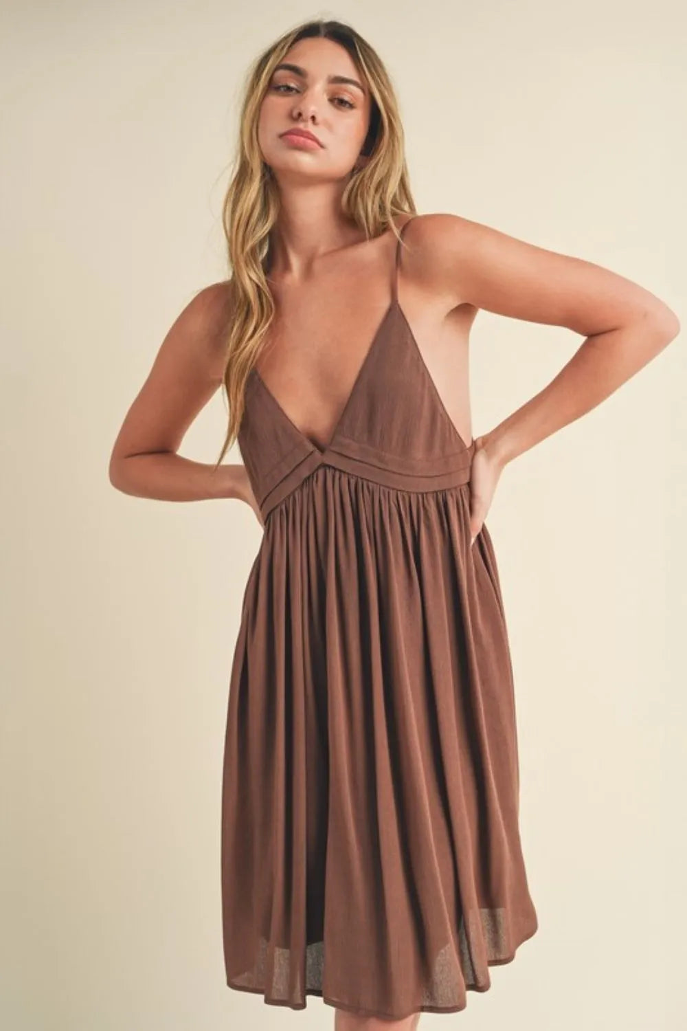 Aemi + Co Ruched Plunge Mini Cami Dress - Brittney MADE