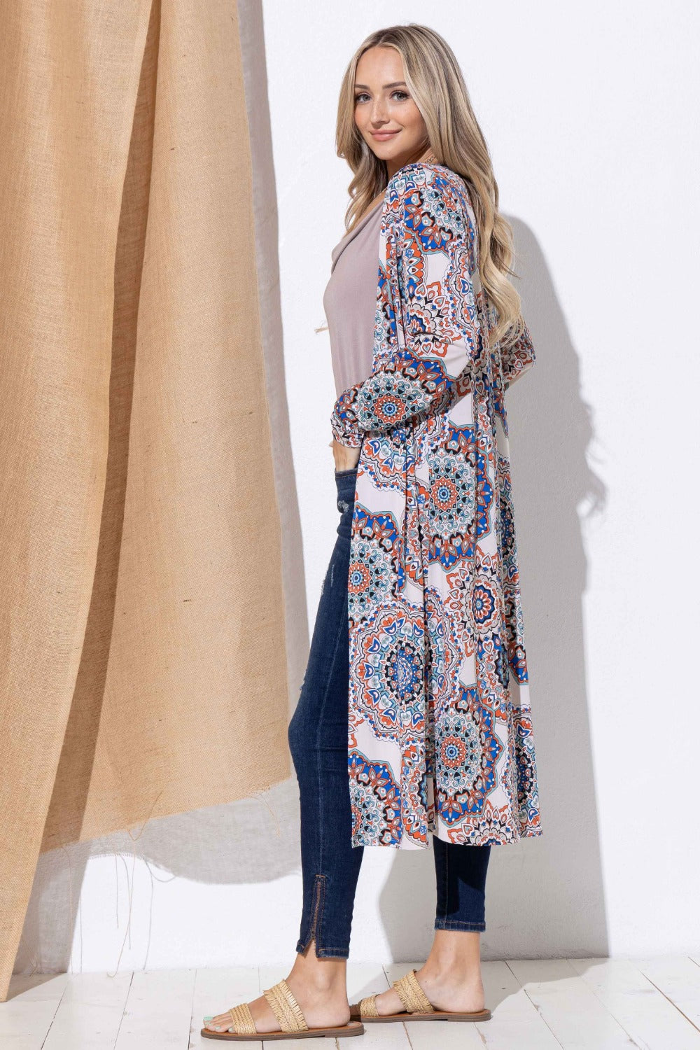 And The Why Printed Kimono Open Front Longline Cardigan - Brittney MADE