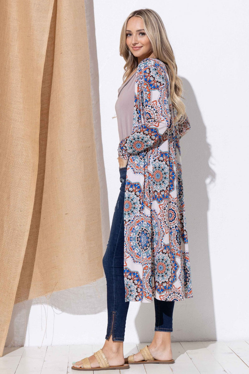 And The Why Printed Kimono Open Front Longline Cardigan - Brittney MADE