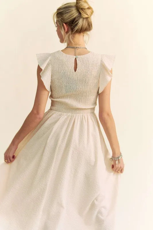 Davi & Dani Ruffled Cap Sleeve Smocked Midi Dress - Brittney MADE
