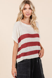 Mittoshop Contrast Striped Round Neck Short Sleeve Sweater - Brittney MADE