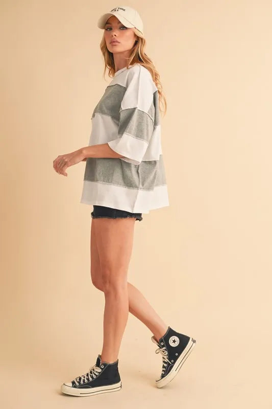 Aemi+Co Color Block Round Neck Short Sleeve T-Shirt - Brittney MADE