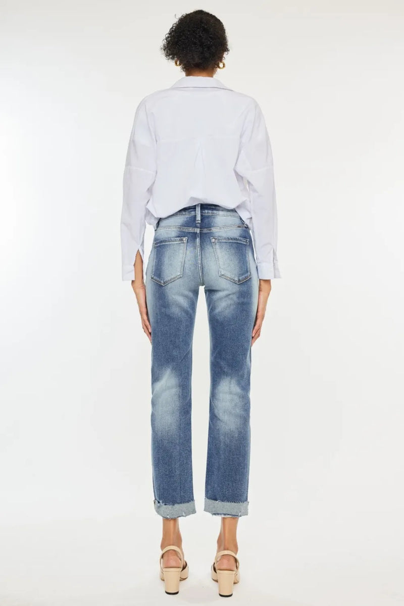 Kancan High Rise Cuffed Straight Jeans - Brittney MADE