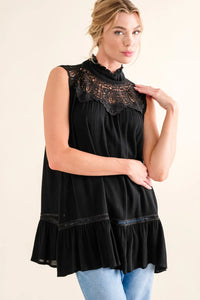 And The Why Lace Detail Sleeveless Ruffled Top - Brittney MADE
