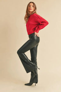 Aemi+Co Ribbed Hem Exposed Seam Round Neck Sweater - Brittney MADE