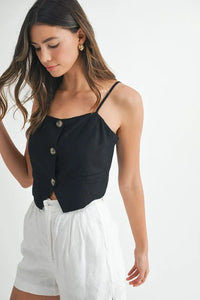 MABLE Linen Mix Button Down Tank Top - Brittney MADE