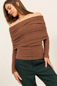 HYFVE Fuzzy Off Shoulder Textured Knit Top - Brittney MADE