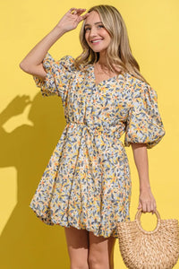 And The Why Full Size Floral Surplice Puff Sleeve Dress - Brittney MADE