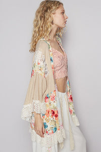 POL Floral Crochet Detail Open Front 3/4 Sleeve Cardigan - Brittney MADE