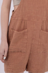 VERY J Sleeveless Double Gauze Overalls with Pockets - Brittney MADE