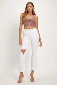 RISEN Full Size Distressed Cropped Straight Jeans - Brittney MADE