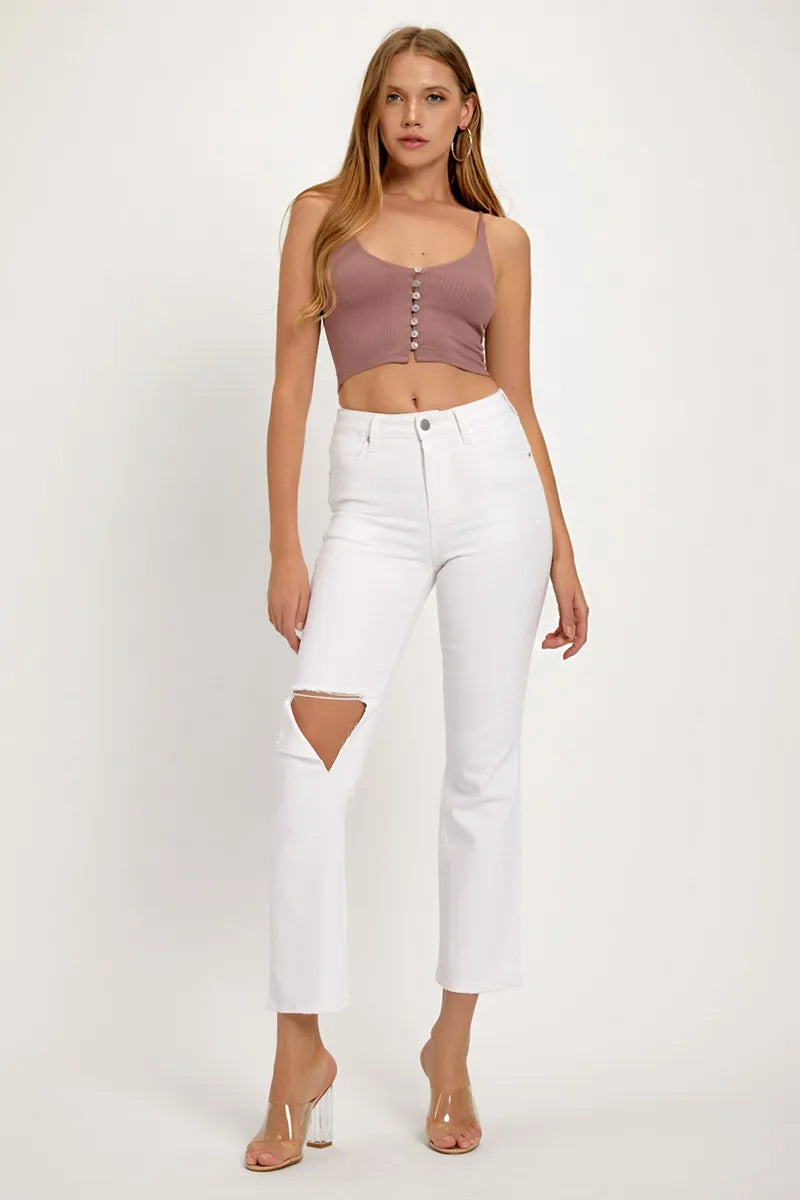 RISEN Full Size Distressed Cropped Straight Jeans - Brittney MADE