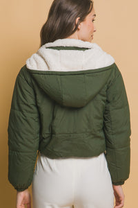 Love Tree Zip Up Cropped Hooded Sherpa Reversible Jacket - Brittney MADE