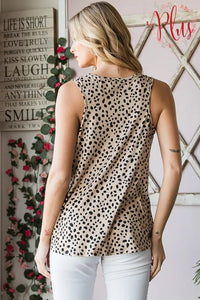 Heimish Full Size Front Button Animal Print Sleeveless Top Plus Size - Brittney MADE