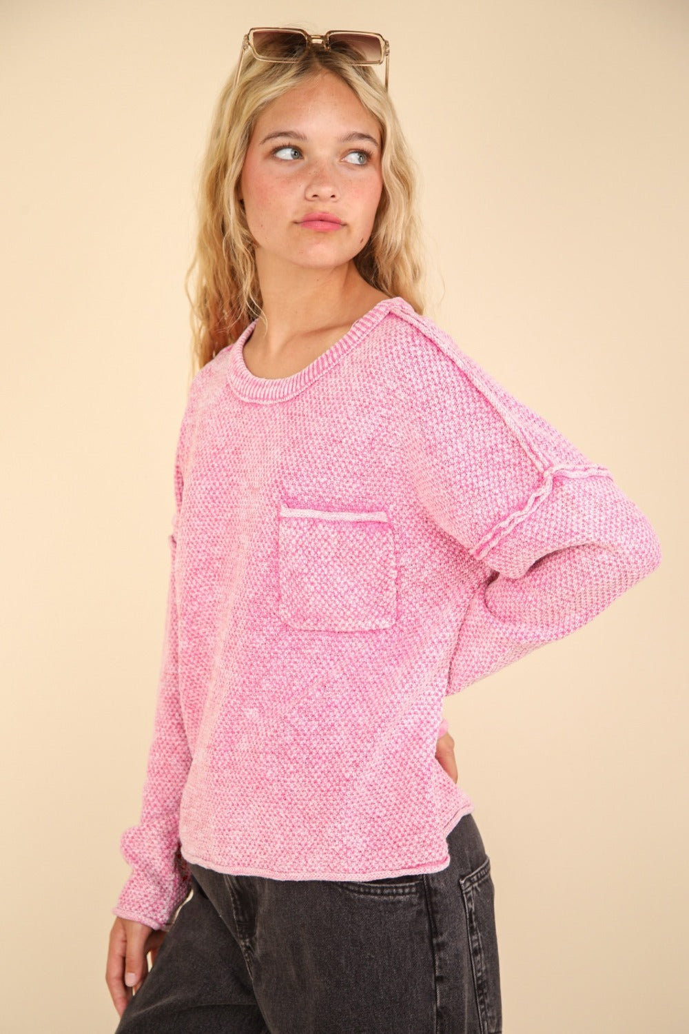 VERY J Mineral Washed Exposed Seam Sweater - Brittney MADE