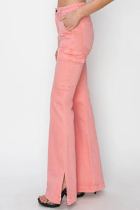 RISEN Full Size High Rise Side Slit Cargo Bootcut Jeans - Brittney MADE
