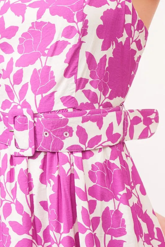And The Why Square Neck Belted Floral Printed Midi Dress - Brittney MADE