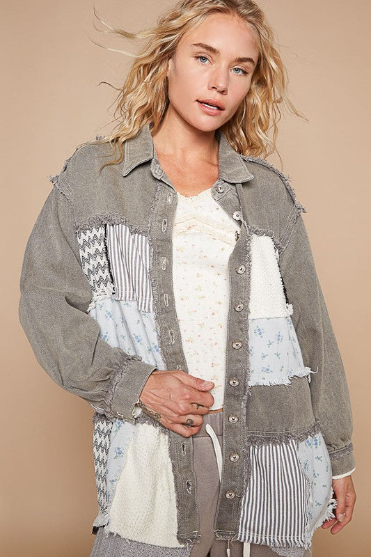 POL Raw Hem Patchwork Dropped Shoulder Jacket - Brittney MADE