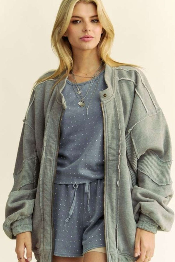 Davi & Dani Exposed Seam Zip Up Dropped Shoulder Jacket - Brittney MADE