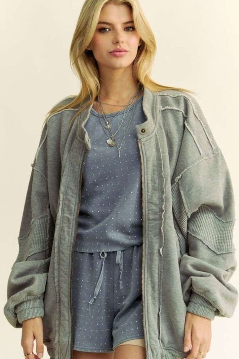 Davi & Dani Exposed Seam Zip Up Dropped Shoulder Jacket - Brittney MADE